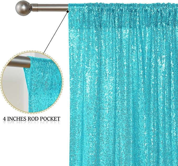 Sugargirl Turquoise Sequin Backdrop Curtain 4FTx8FT Glitter Turquoise Background Drapes Sparkle Photography Backdrop for Party Wedding Birthday Wall Decoration(2 Panels)