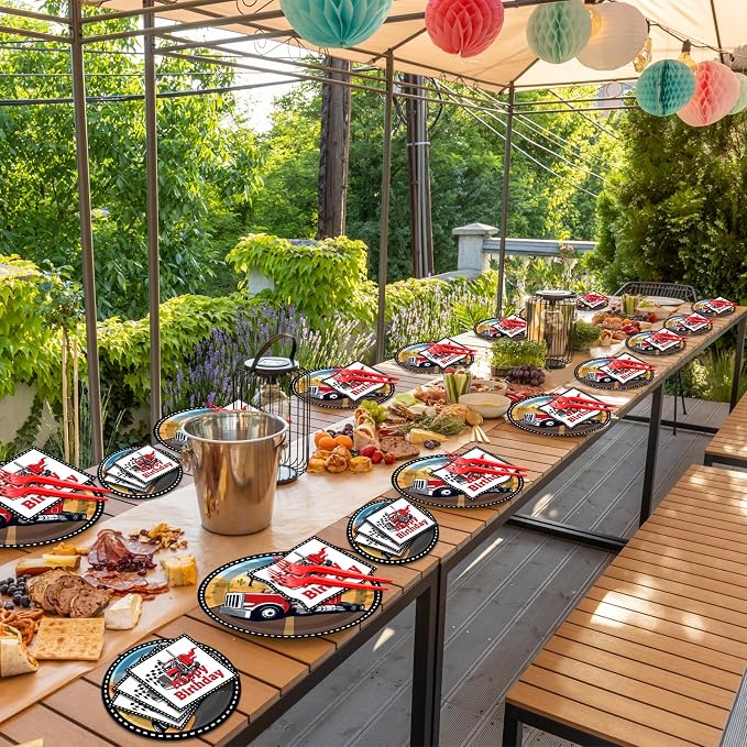 gisgfim 50 Guests Semi Truck Party Decorations Semi Truck Plates and Napkins Party Decoration For Birthday Party Plates Tableware Set Tractor Trailer Theme Party Paper Plates Napkins Forks 200 PCS