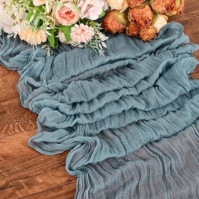24 Pack Dusty Blue Cheesecloth Table Runner,Gauze Boho Long Cheese Cloth Table Runner 17x108 inch Rustic Table Runners for Wedding Party Bridal Shower Banquet Table Decorations