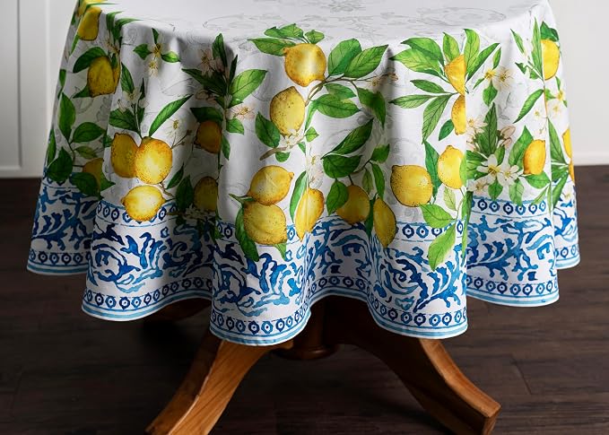 Maison d' Hermine Table Cloth Round Table 100% Cotton 63 Round Inches Tablecloth Reusable Decorative for Dining Kitchen Room Farmhouse Party Home Hotel Restaurant Spring Summer - Cedrat