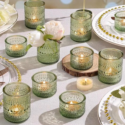 30 Pack Green Votive Candle Holders, Glass Tealight Holders for Wedding Table Centerpiece, Baby Shower, Birthday Party, Summer & Everyday Home Decor