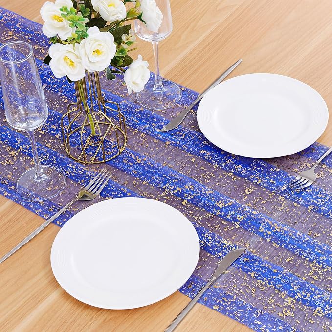 BINBE 1PCS Dark Bule Table Runner 10Ft Sheer Chiffon Fabric Cheesecloth Sequin Glitter Table Runner for Wedding Birthday Party Decor