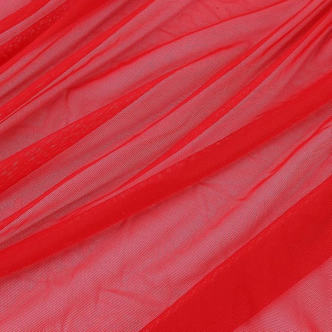 Superfine 4-Way Stretch Net Fabric Nylon Spandex Power Mesh Lightweight Sheer 60" Wide, a Continuous 5 Yards (Vivid Red)