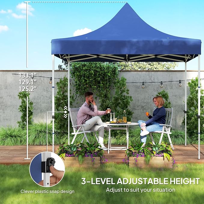 Outsunny 10' x 10' Heavy Duty Pop Up Canopy Tent with Sidewall and Trash Bags, UPF50+ Instant Sun Shelter, Height Adjustable, with Wheeled Bag, Sand Bags for Outdoor, Patio, Dark Blue