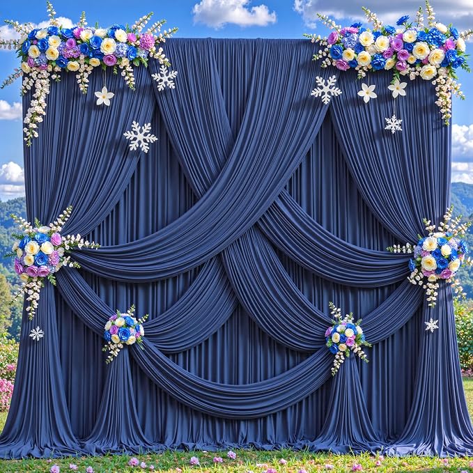 10ftx12ft Wrinkle Free Navy Blue Backdrop Curtain, 2 Panels 12FT Long Wedding Photo Backdrop Drapes, Silky Polyester Back Drop Cloth for Birthday Photography Background Party Backdrop Draping