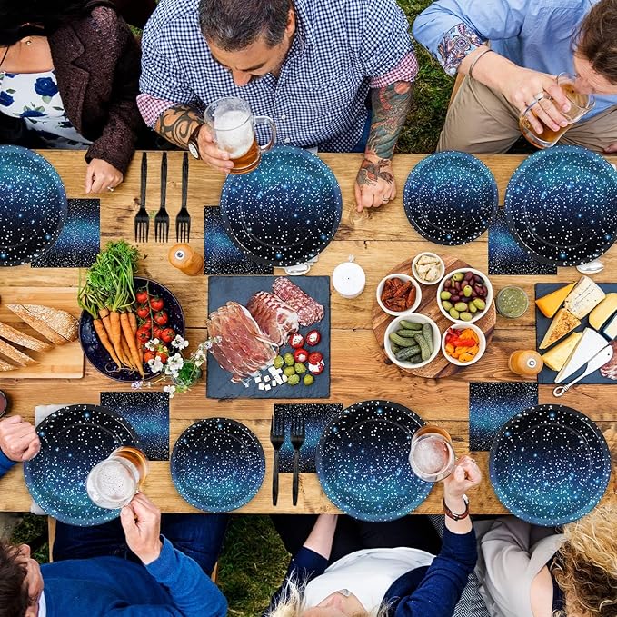 50 Guests Galaxy Party Starry Night Supplies Tableware Set Outer Space Theme Birthday Star Party Table Decorations Solar System Paper Plates Napkins Forks,192pcs