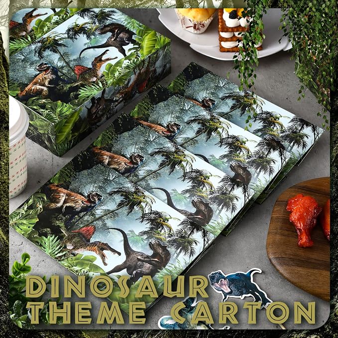 Funtery 50 Pcs Dinosaur Disposable Paper Tray 5lb Dinosaur Food Trays for Party Large Birthday Party Decorations Serving for Nacho Hot Dogs Popcorn Snack