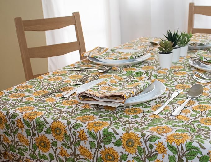 Block Print Table Cloth- 54x108 Inch Rectangle 100% Cotton Handmade Pre-Shrink, Washable for Spring, Kitchen & Dining Perfect for Patio, Indoor & Outdoor, Farmhouse