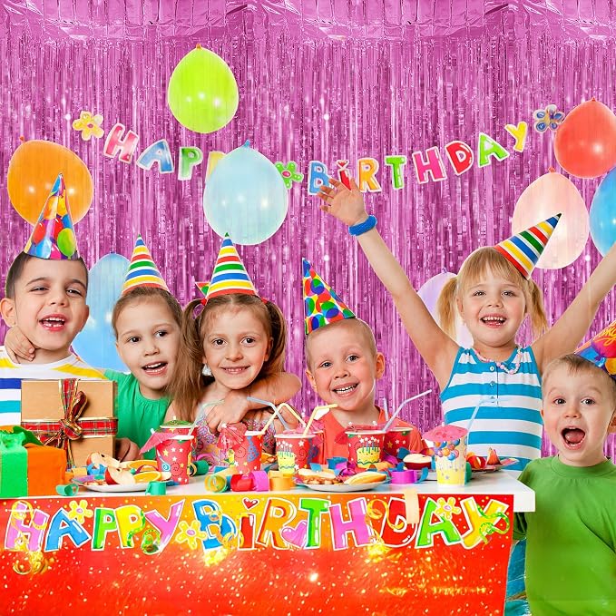 JOYIT 5 Pack Pink Tinsel Backdrop - 3.28 ft x 6.56 ft Fringe Backdrop, Glitter Foil Fringe Curtains for Party Decorations, Birthday, Bachelorette, Graduation, Wedding (Pink, 5 Pack)