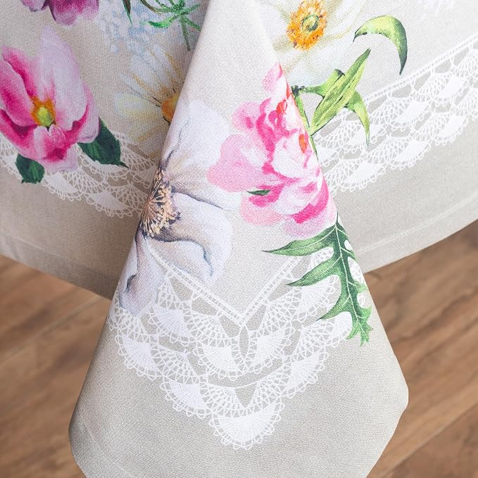 Maison d' Hermine Table Cloth Square Table 100% Cotton 60 x 60 Inches Tablecloth Reusable Decorative for Dining Kitchen Room Farmhouse Party Home Hotel Restaurant Spring Summer - Pivoine