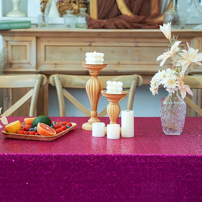 60 x 102 Inch Hot Pink Sequin Tablecloth Rectangle Sparkle Table Cover for Wedding Birthday Party Festival Ceremony Cake Dessert Table Cloth