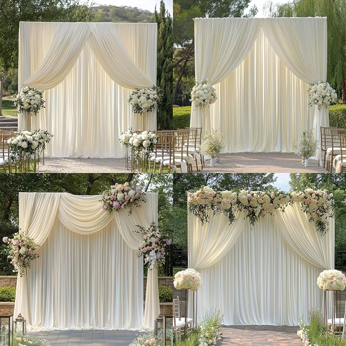 10ftx12ft Ivory Backdrop Curtains for Wedding-Wrinkle Free Backdrops Curtain Drapes Fabric Decorations Photo Back Drop Cloth for Baby Shower Photography Stage Reception 2Panels 12ft(H) x 5ft(W)