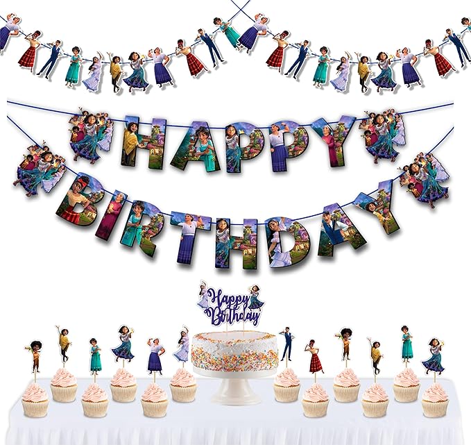 Encato Theme Birthday Party Supplies Set – Magical Inspired Decorations – Includes Banner, Cake Toppers, Tableware & More – Encato Party Décor Kit for Birthday, Baby Shower, or Family Celebrations