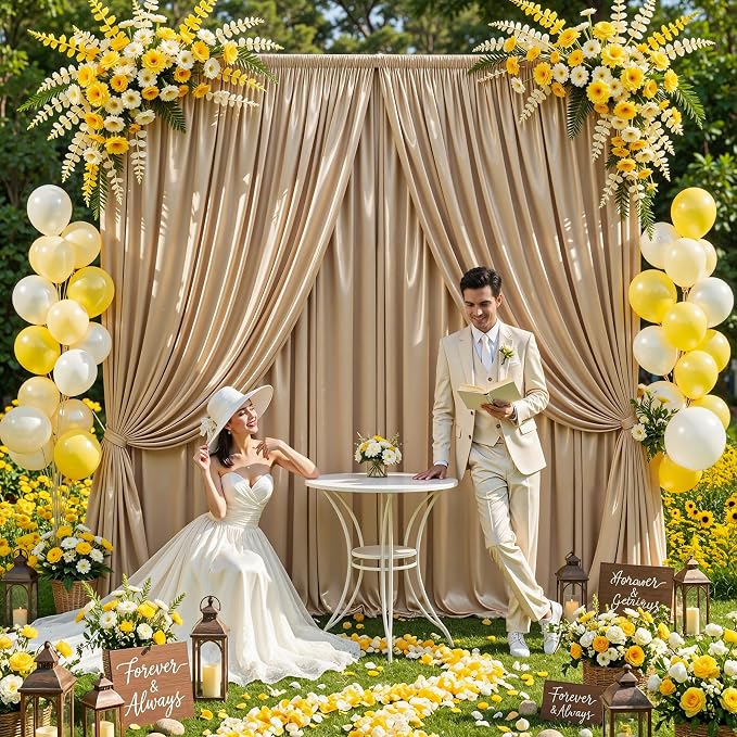 40x10ft Champagne Gold Glitter Backdrop Curtain for Parties, Wrinkle Free Satin Photo Backdrop Drapes 8 Panels Shimmer Back Drop Cloth for Wedding Birthday Baby Shower Photography Background Decor