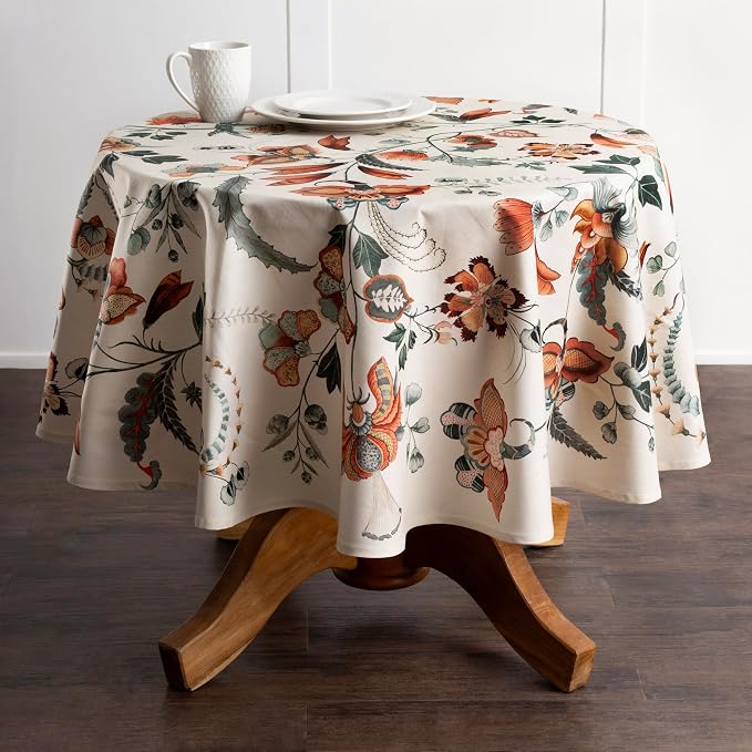 Maison d' Hermine Table Cloth Round Table 100% Cotton 63 Inches Fall Tablecloth Reusable Everyday Use for Thanksgiving Christmas Decorations Dining Farmhouse Party (Dalida)