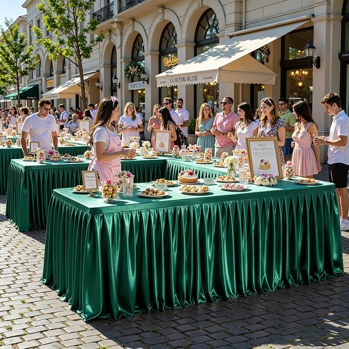 1 Pack Green Satin Tablecloths Rectangle 6FT, Glitter Spandex Fitted Stretch Table Covers Wrinkle-Free Floor Length Shimmer Table Skirt for Weddings Parties Baby Shower Banquets Vendor Events