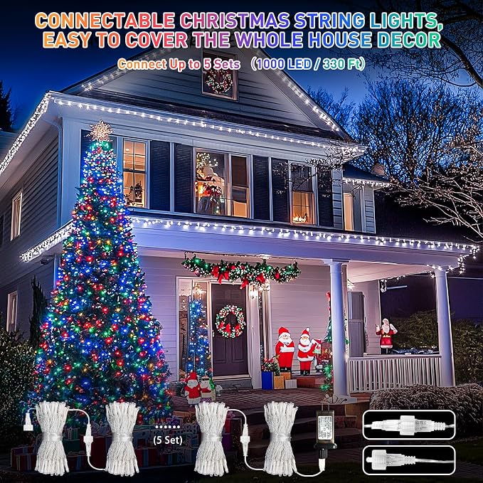 JMEXSUSS 200LED 66Ft Connectable Christmas Lights Indoor Outdoor Clear Wire | White to Multicolor String Lights | Twinkle Fairy Light Plug in for Bedroom Classroom Wedding Tree Patio Xmas Decor