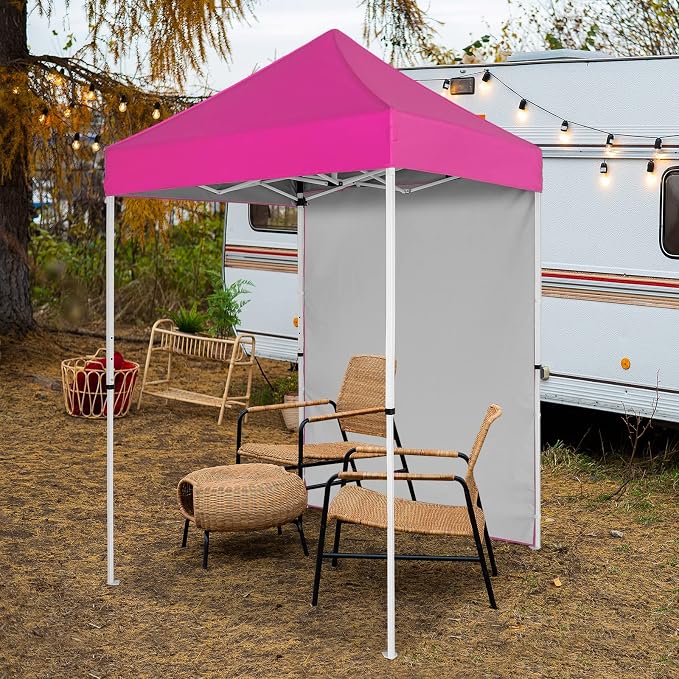 COOS BAY 5x5 Pop Up Canopy Tent with Side Wall, Easy Setup Portable Sun Shelter with Carry Bag, Outdoor Shade for Beach, Camping, Sports & Backyard, Pink