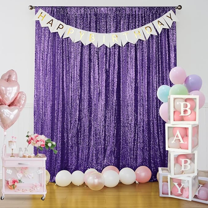 Sugargirl Purple Sequin Backdrop Curtain 2 Panels 2FTx8FT Glitter Purple Background Drapes Sparkle Photography Backdrop for Party Wedding Birthday Wall Decoration
