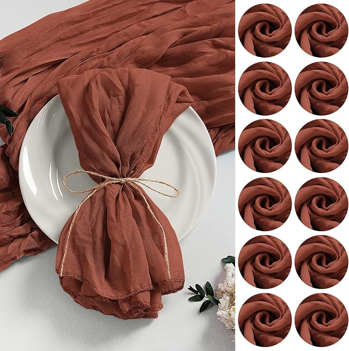 LZY 120 Pack Gauze Cheesecloth Napkins 20x20 Inch Dinner Cloth Napkins, Soft Boho Table Napkins Rustic Wrinkled Cheese Cloth Napkins Bulk for Wedding Party Baby Shower Event Decor (Terracotta)