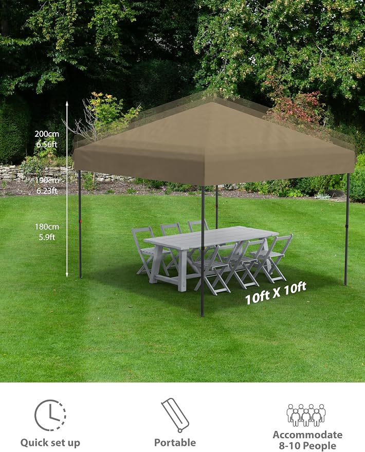 GAOMON 10x10FT Pop Up Canopy, Waterproof & UV Resistant Commercial Instant Craft Fair Canopy Tent Outdoor Events Instant Shelter for Farmer Market, Party, Event, Patio, Khaki