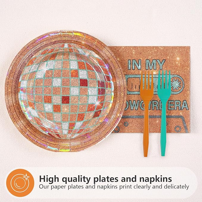 96Pcs In My Showgirl Era Decorations Disco Orange Green Glitter Plates and Napkins Tableware Sets The Life of A Birthday Decorations for Women Girls Birthday Showgirl Themed Party Supplies Serves 24