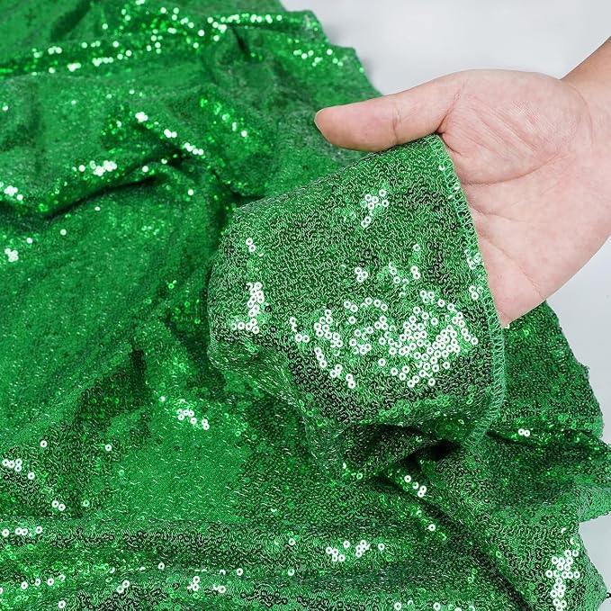 PartyDelight Green Sequin Backdrop Curtains 2x8ft 4 Panels | 3mm stitched sequin curtain with 4 inch rod pocket for 2x8ft 4 panel fuller wall coverage pleated backdrop and 8ft stand