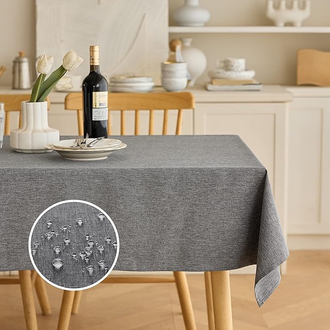 Decorelia Rectangular Table Cloth 52x70 Inch for Dining Table, Faux Linen Waterproof Dark Grey Texture Farmhouse Washable Rectangle Tablecloth Cover for Birthday, Party, Picnics,Holiday& Wedding