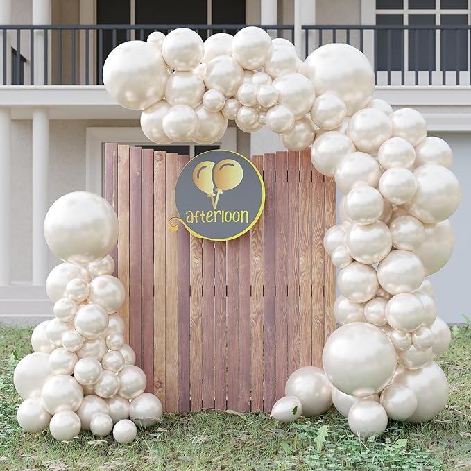 AFTERLOON® Biodegradable Balloons 112pcs Pearlized White Pearl Color Different Sizes 18" 12" 10" 5" Balloon Garland Arch Kit perfect for Birthday Party