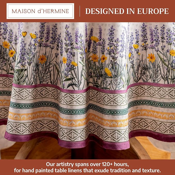 Maison d' Hermine Table Cloth Round Table 100% Cotton 69 Round Inches Tablecloth Reusable Decorative for Dining Kitchen Room Farmhouse Party Home Hotel Restaurant Spring Summer - Fanny Lavender