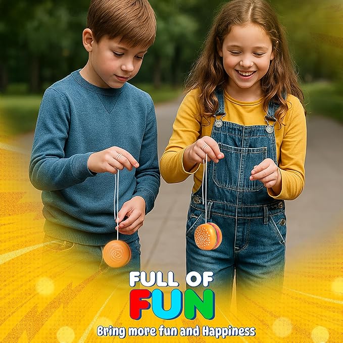 KatchOn, Hamburger Yoyo Toys for Kids - Pack of 24 | Plastic Burger Yo-yos, Yoyo Bulk, Halloween Party Favors for Kids 8-12, Classroom Prizes, Pinata Return Gifts | Thanksgiving Goodie Bags Stuffers
