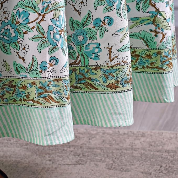 Ridhi Round Tablecloth Hand Block Print 100% Cotton Reusable Sage and Russian Green 90 Inch Table Cover Decorative Everyday Use for Dining, Home, Wedding, Farmhouse Gift for Spring, Mother's Day