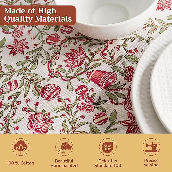 Maison d' Hermine Table Cloth Rectangle Table 100% Cotton 70 x 120 Inches Fall Tablecloth Reusable Everyday Use for Thanksgiving Christmas Decorations Dining Farmhouse Party (Reveillon Au Jardin)