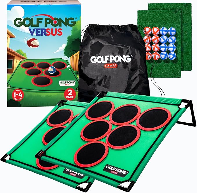 Golf Pong Game Set, Jumbo Backyard Lawn Game, Portable Indoor-Outdoor Chipping Golf Gift for Men, Women & Family Versus