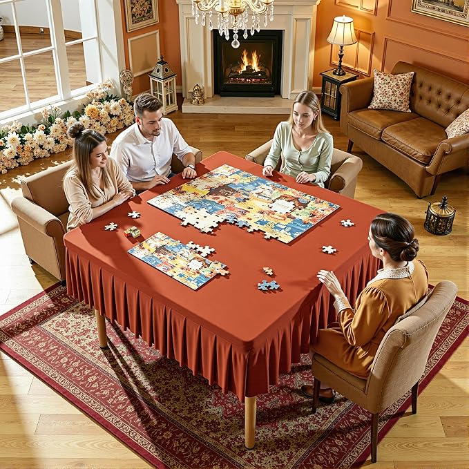 Wish Care Rust Spandex Tablecloths for 48x48 Inch Square Tables, Stretch Fitted Table Clothes with Pleated Ruffle Skirt for 48” Table, Wrinkle Free and Elastic, for Party Kitchen Home Dining