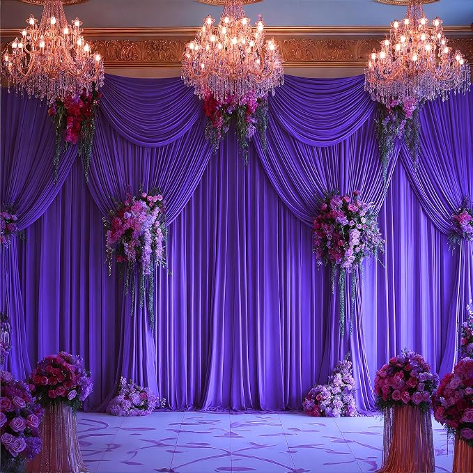 Wish Care Purple Backdrop Curtains - 6 Panels, Wrinkle-Free, Polyester, Photography Drapes for Baby Shower, Birthday Party, Wedding, Prom, Photo Booth - 24 X 10FT (Purple)