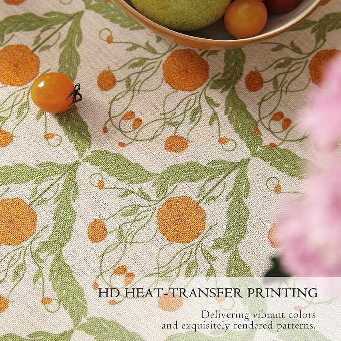 Block Print Thick Linen Tablecloth for Rectangle Tables, Waterproof Wipeable Decorative Table Cover for Dining Kitchen Indoor Outdoor, 55" x 79", 4-6 Seats