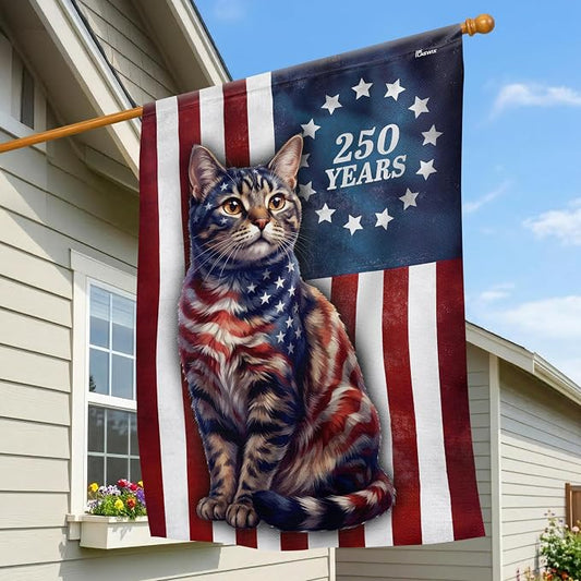 FLAGWIX American Patriotic Cat Flag - Polyester Double-sided Yard Flags For Outside House Flag (29.5" x 39.5") - 4th of July Decorations for Home Yard Garden Decor Banner, Gifts For Men Women