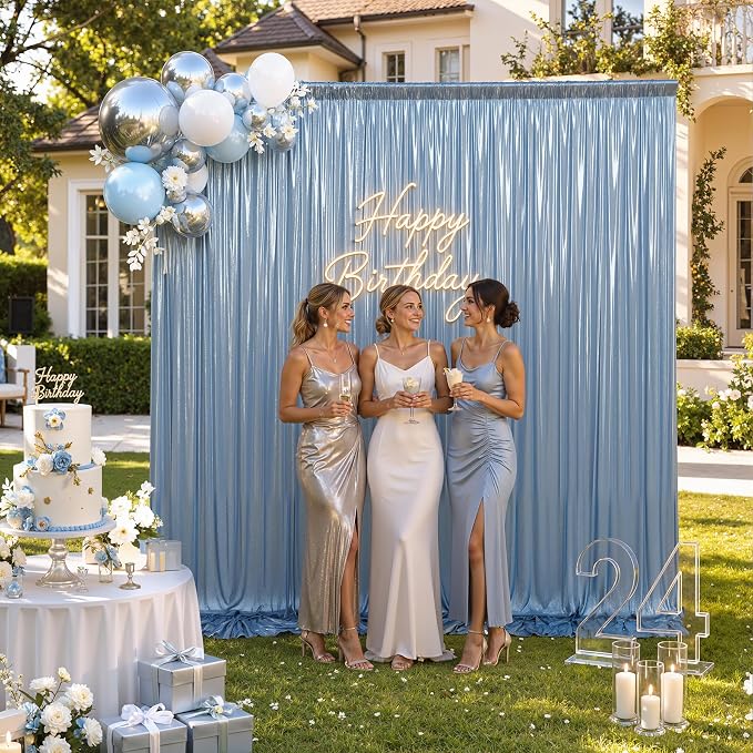20ftx10ft Blue Sequin Backdrop Curtain Panels for Parties, Wrinkle Free Glitter Photo Backdrop Drapes 4 Panels Shimmer Back Drop Cloth for Wedding Birthday Christmas Photography Background