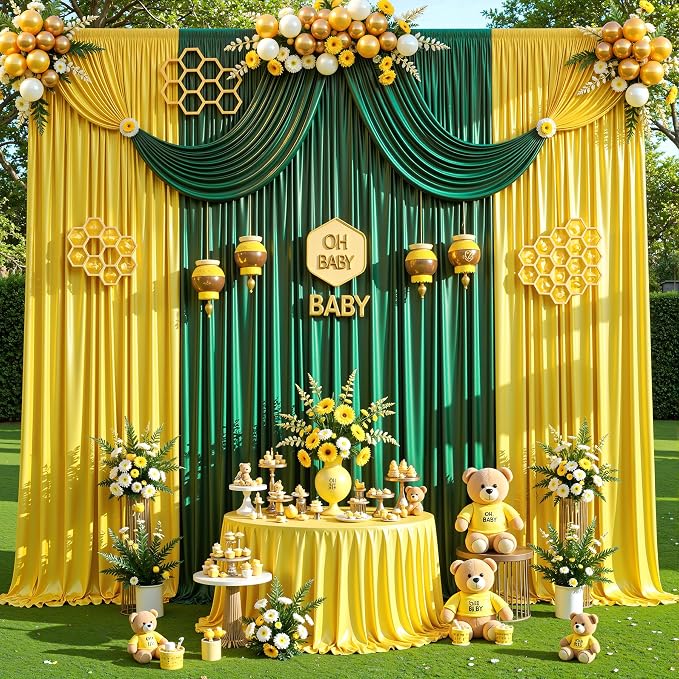 20x10ft Dark Green Glitter Backdrop Curtain for Parties, Wrinkle Free Satin Photo Backdrop Drapes 4 Panels 5x10FT Shimmer Back Drop Cloth for Wedding Birthday Baby Shower Photography Background Decor