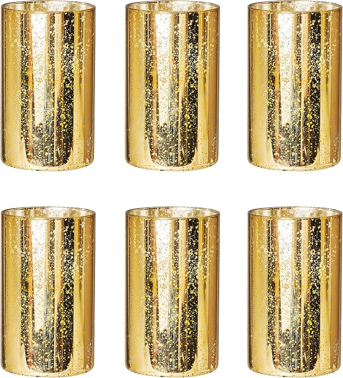 Willceka Gold Candle Holder Hurricane Candle Cylinder Vases for Centerpieces Set of 6 for Wedding Table Centerpiece