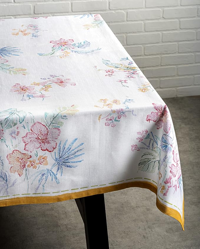 Maison d' Hermine Table Cloth Rectangle Table 100% Cotton 60 x 108 Inches Tablecloth Reusable Decorative for Dining Kitchen Room Farmhouse Party Home Hotel Restaurant Spring Summer - Paradise Island