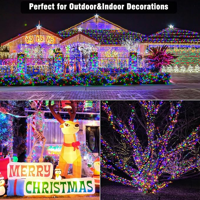 1000 LED String Lights Indoor Outdoor 328FT Christmas String Lights for Outside 8 Modes Clear Wire, Plug in Twinkle Fairy Lights for Bedroom Party Garden Christmas Tree Decorations, Multicolor