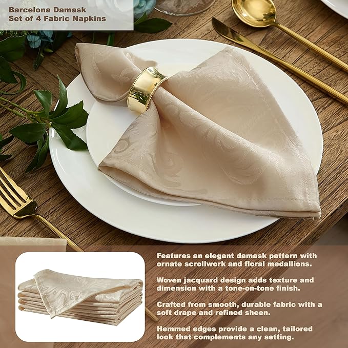 Newbridge Barcelona Luxury Damask Fabric Tablecloth, 60” Wide x 120” Oval, Golden Beige, 100% Polyester, No Iron, Soil Resistant Dining Room, Party and Banquet Table Cover