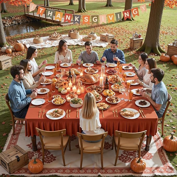 Wish Care Rust Spandex Tablecloths for 60x60 Inch Square Tables, Stretch Fitted Table Clothes with Pleated Ruffle Skirt for 60” Table, Wrinkle Free and Elastic, for Party Kitchen Home Dining