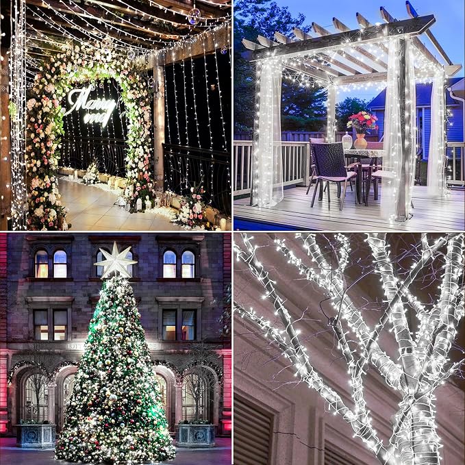 KNONEW 197FT 500 LED Christmas String Lights Outdoor Color Changing 11 Modes Timer Fairy Light Plug in Waterproof Lights for Xmas Tree Yard Wedding Decorations (Cool White to Multicolor)