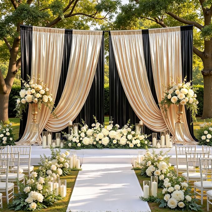 20ftx10ft Black and Champagne Sequin Backdrop Curtain Panels for Parties, Wrinkle Free Glitter Photo Backdrop Drapes 4 Panels 5x10FT Shimmer Back Drop Cloth for Wedding Birthday Photography Background