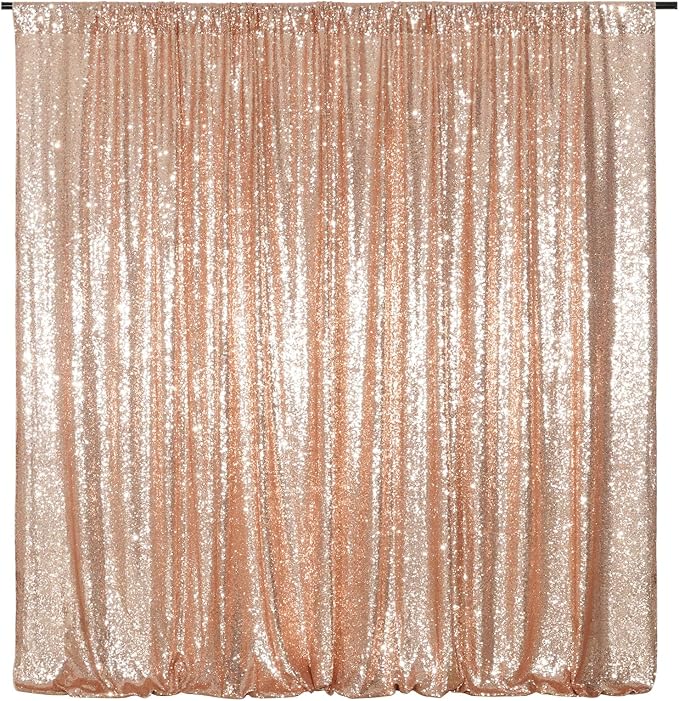 Poise3EHome Rose Gold Sequin Backdrop, 20Ft x 10Ft Glitter Photography Background Curtains for Party Baby Shower Wedding Birthday Christmas Thanksgiving Halloween Decoration