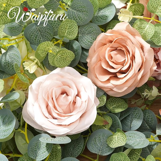 Waipfaru 2Pcs Fall Garland Decor, 6Ft Eucalyptus Flower Garland for Table, Fall Floral Vines with Terracotta Flowers for Wedding Arch Backdrop Wall Thanksgiving Decorations (Terracotta)