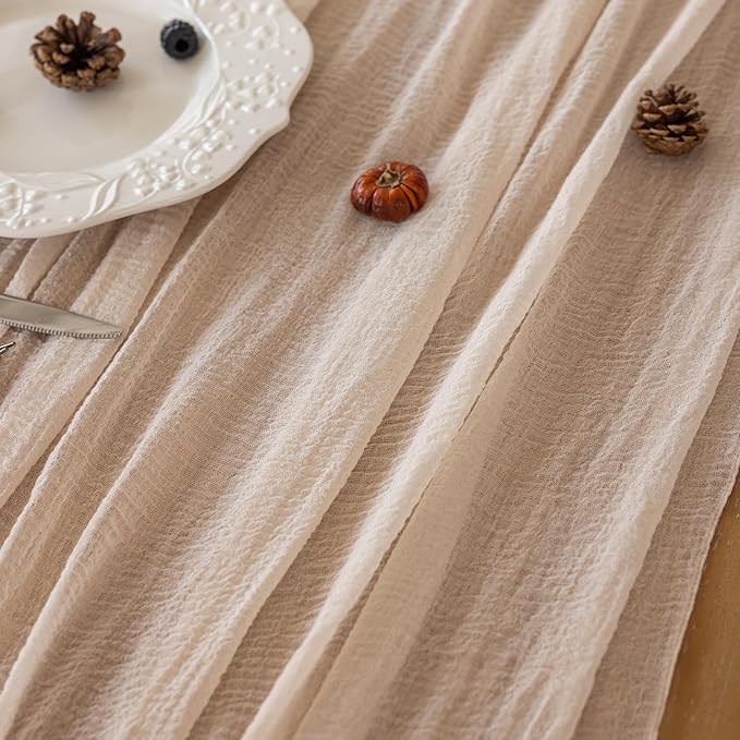 Keketoarrange 10pcs Beige Cheesecloth Table Runner Gauze Rustic 120 Inch 10 FT for Wedding Baby Shower Bridal Shower Birthday Engagement Garden Party Long Sheer Boho Spring Home Decorations